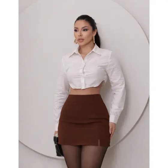 Short Saia Feminino Alfaiataria Cintura Alta Com Fenda Elegante Moda Blogueira Tendência 2026