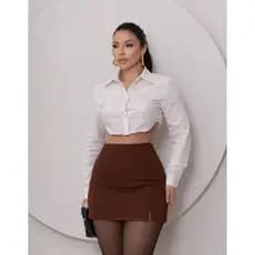 Short Saia Feminino Alfaiataria Cintura Alta Com Fenda Elegante Moda Blogueira Tendência 2026