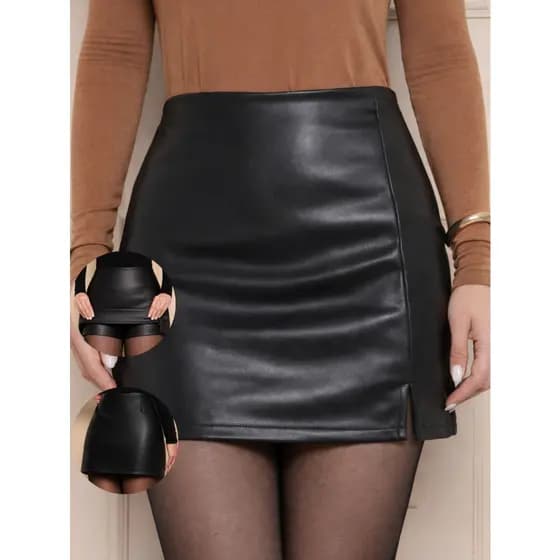 Short Saia Courino Marrom Feminino Look Perfeito Rodeio Festa Show Curto Justo com Short Interno