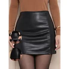 Short Saia Courino Marrom Feminino Look Perfeito Rodeio Festa Show Curto Justo com Short Interno
