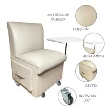 cadeira grande para manicure e pedicure ajustável com rodinhas para podologia com gaveta