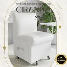 Cadeira Ciranda branca Manicure Carrinho Gaveta Móvel Salão Apoio de Mão Esmalte Rodinha