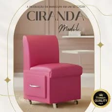 Cadeira Ciranda Manicure  pink Carrinho Gaveta Móvel Salão Apoio de Mão Esmalte Rodinha