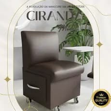 Cadeira Ciranda Manicure marrom Carrinho Gaveta Móvel Salão Apoio de Mão Esmalte Rodinha