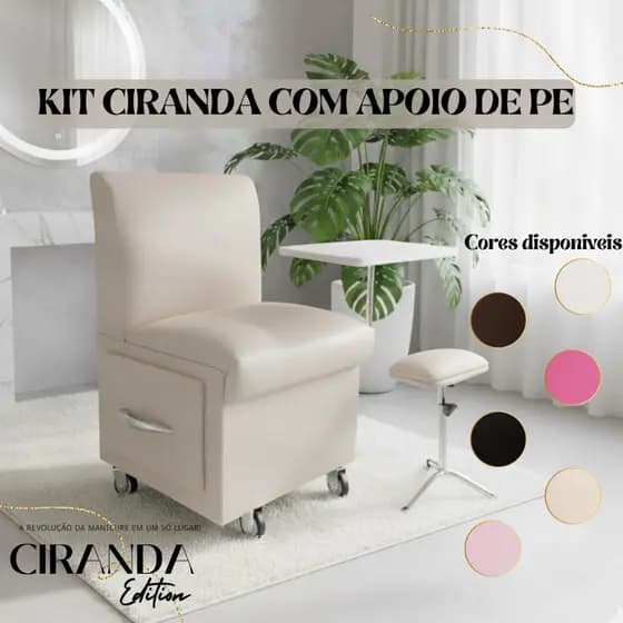 Kit Cadeira De Manicure Ciranda cirandinha Apoio De Pé Tripé tamanho grande completo