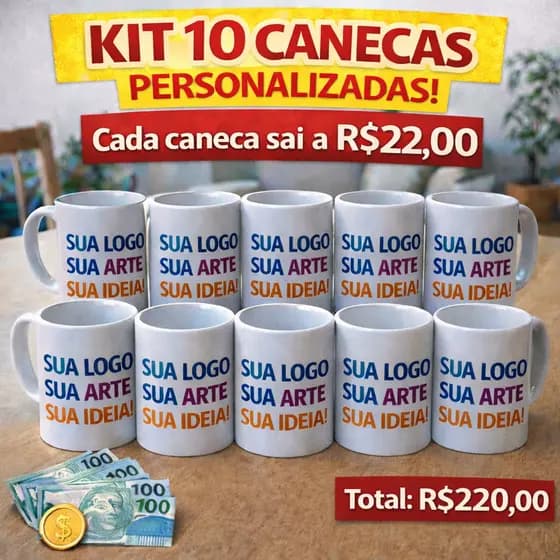 Caneca Personalizada com sua Arte, Logo e Ideia - kit c/10 canecas - Qualidade Premium