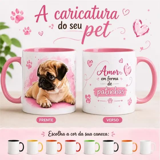Caneca Com Caricatura Pet Personalizada - Porcelana 325 ml