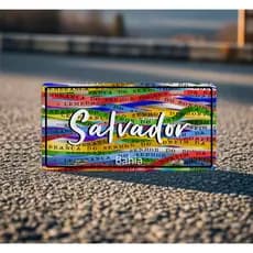 Placa Decorativa Bahia - Salvador, Senhor do Bomfim, Porto Seguro - Alumínio 30 cm x 15 cm