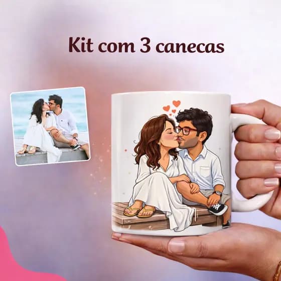 kit 3 Canecas com Caricatura Personalizada - C/ caixinha  - Envio Rápido