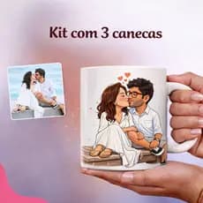 kit 3 Canecas com Caricatura Personalizada - C/ caixinha  - Envio Rápido