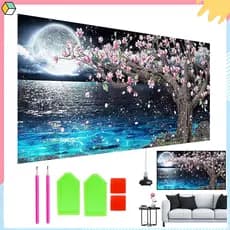 Conjunto de pintura diamante redondo 5d 70x40cm lagoa ao luar