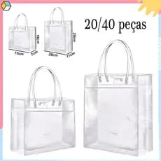 20/40 pçs sacos de presente de plástico transparente com alças, 16x15x7 cm reutilizáveis PVC para lembrancinhas de festa