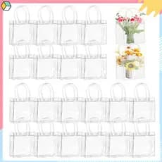 20 peças de sacolas de presente com alça, bolsa de lembrancinhas transparentes,sacolas compras reutilizáveis 15x13x7cm