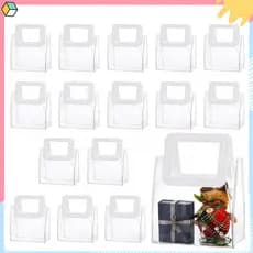 15 peças de sacolas de presente de PVC transparente com alças, para embrulho de presente 17x17x8.5cm