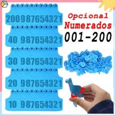 50x Brincos para Identificação de Animais de Gado Marcador de Brinco para Porcos, Azul, Opcional número de 001 - 200