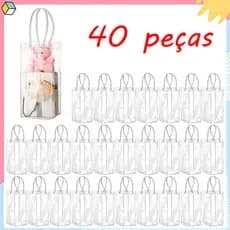 40 peças de sacos de presente transparente com alças sacos de presente de plástico PVC para casamento, 20 x 10 x 10 cm