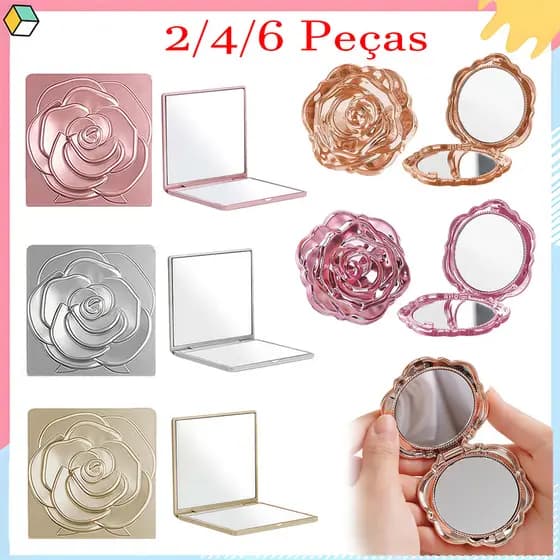 2/4/6 Peças Espelho de maquiagem feminino, espelho de bolso dobrável de 2 lados, espelho portátil de maquiagem de viagem