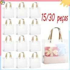 15/30 sacos de presente de plástico transparente com alças, sacos de presente foscos 20x20x8 cm, sacos de lembrancinha