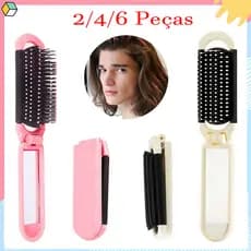 2/4/6 Peça Escova compacta Mini escova de cabelo Pente de massagem Pente de cabelo de bolso, Escova dobrável com espelho
