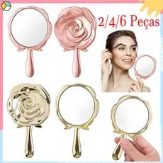 2/4/6 Peças Espelho de mão para maquiagem, viagem, festa - flor em relevo, portátil, Espelho De Mão Princesa Rosas Flor