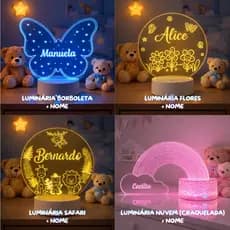 Abajur INFANTIL 3D Acrílico Colorida+CONTROLE - 4 Modelos, Escolhe o SEU! Desenho + Nome