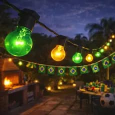 Varal de Luz - DECORAÇÃO COPA DO MUNDO - Vai, Brasil! - Até 25 METROS! Lâmpadas verdes e amarelas