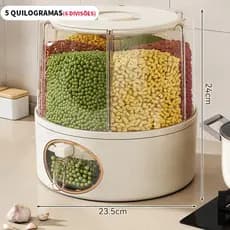 Pote organizador de alimentos giratório com 6 compartimentos – dispenser para grãos e cereais