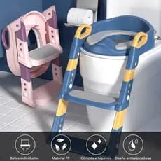 Escadinha para vaso sanitário infantil com dois funções escada e assento sanitário. Três cores disponíveis.