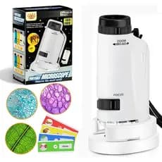 Microscópio de bolso portátil para crianças, 60-180 vezes, HD, luz LED, experimento científico, brinquedo de observação
