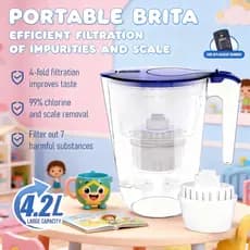 Garrafa de água purificadora doméstica de 4.2L, filtro ABS de qualidade alimentar, elemento de filtro de água da torneir