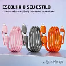 Silicone 4 em 1 cabo de dados de carga rápida 240W + 27W compatível com Interface tipo C/Apple