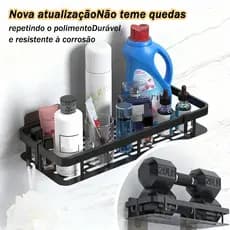 Conjunto de prateleira de banheiro de óxido de ferro preto sem perfuração com caixa de sabão Rack de armazenamento de ba