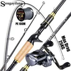 Sougayilang 1.8M Conjunto De Pesca Carretel De Arremesso Vara Combo Água Doce Salgada