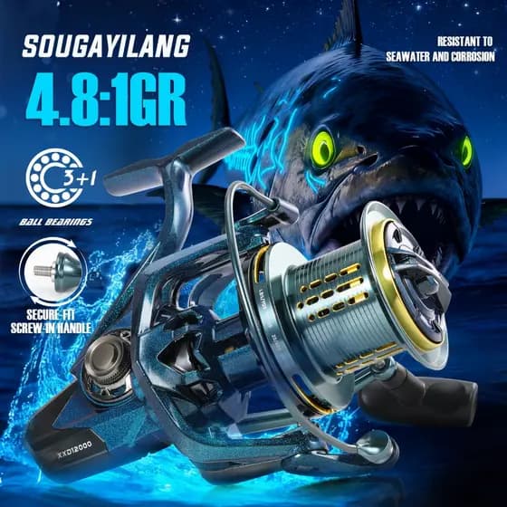 Sougayilang Max Drag 50KG Carretel De Pesca Giratório , Relação De Engrenagem 4.8 : 1 , 3 + 1 BB , Resistente À Corrosão