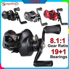 Sougayilang 3 Cores Carretel De Fundição De Pesca Rolamentos De Esferas 19 + 1BB Relação De Engrenagem 8.1 : 1 Arrasto M