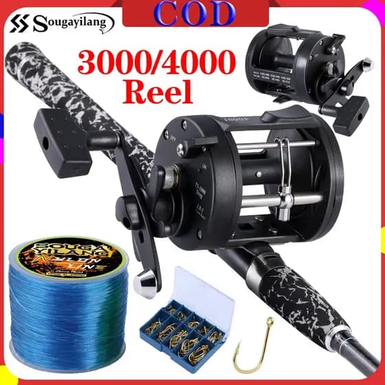 Sougayilang Carretel De Pesca De Corrico Mão Direita/Esquerda Tipo Tambor Preto Roda Fundição Para Ao Ar Livre