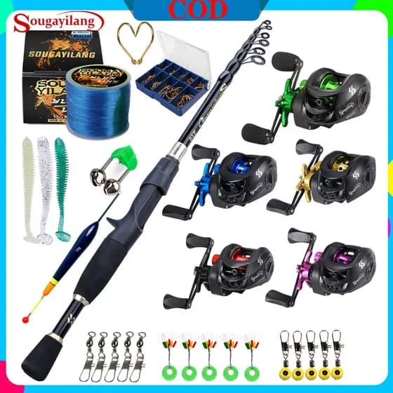 Sougayilang Conjunto De Vara De Pesca De Fundição Telescópica De 1.8/2.1/2.4 M 7.2 : 1 Relação De Velocidade Roda De Got