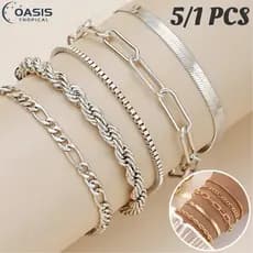 5/1 pcs pulseiras em aço inoxidável hipoalergênico não escurece a prova d’água Pulseira barata  Presente de aniversário