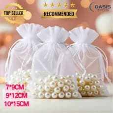 Kit 25/50/100 Un Saco Saquinho Organza Tule Saquinho 7x9 9x12 10x15 Branco Festa Casamento Armazenamento de batom