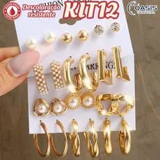 12PCS Conjunto Elegante Brinco Com Argola De Ouro Brincos De Pérola Para Mulheres Joias Acessórios