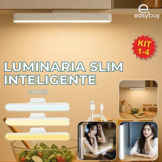 Kit 4 Luminária Magnética Slim Inteligente Led Recarregável 3 Cores Ajuste 90° USB Bivolt