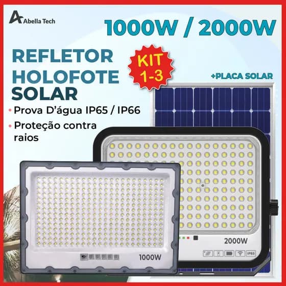 Holofote Solar Refletor Led 2000W ou 1000w Prova D'àgua C/placa Solar para ambientes externos