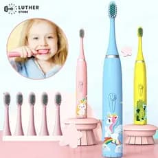 Escova Dental Elétrica Ultra-Sônica Para Crianças Acústica Onda Fofa Cabelos Suaves Dupla Face Limpa Cuidados
