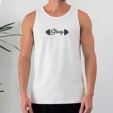 Camiseta Regata Masculina 100% Algodão Strong Halteres Motivação Treino Academia Fitness Gym