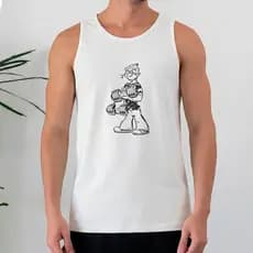 Camiseta Regata Masculina 100% Algodão Popeye com Halteres Estampa Treino Academia Fitness Lifestyle