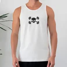Camiseta Regata Masculina 100% Algodão Skull Halter Academia Fitness Treino Crossfit Streetwear