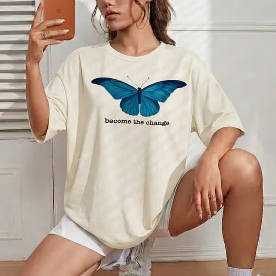 Camiseta Feminina Borboleta Minimalista Estilosa Dia a Dia Tendência Tshit 100% Algodão Envio Rápido