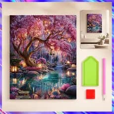 30 x 40 cm, Conjunto de 5D Lagoa de flores ao luar Diamante Arte Pintura DIY Diamante quadrados, pintura diamante 5D DIY