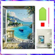 30 x 40 cm, Conjunto de 5D Cabana à beira-mar Diamante Arte Pintura DIY Diamante quadrados, pintura diamante 5D DIY