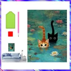 30 x 40 cm, Conjunto de 5D Gato na Água Diamante Arte Pintura DIY Diamante quadrados, pintura diamante 5D DIY